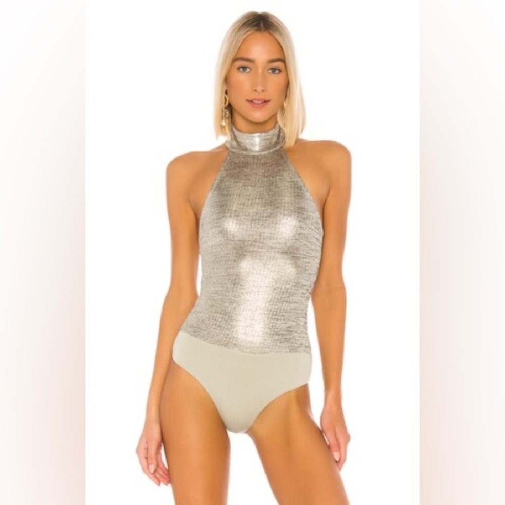 House of Harlow 1960 Metallic Silver Halter Bodysuit - Picture 8 of 16